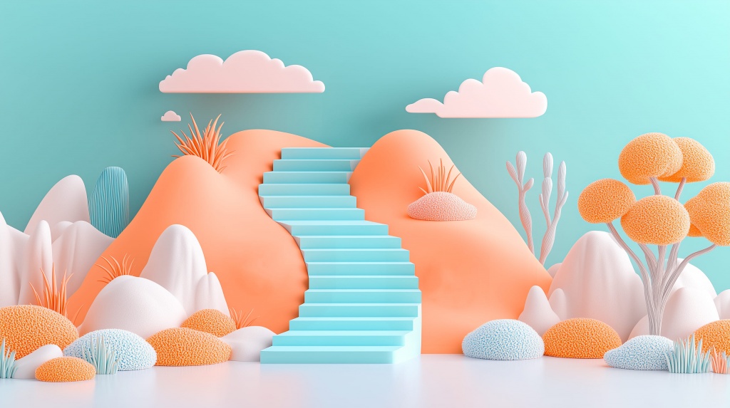 Лестница, поднимающаяся в гору в 3D стиле